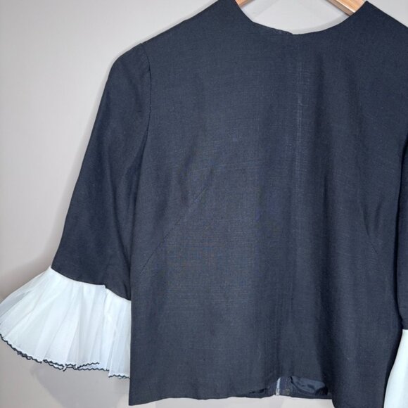Vintage Pleated Sleeve Blouse Top | Black & White - Picture 3 of 7